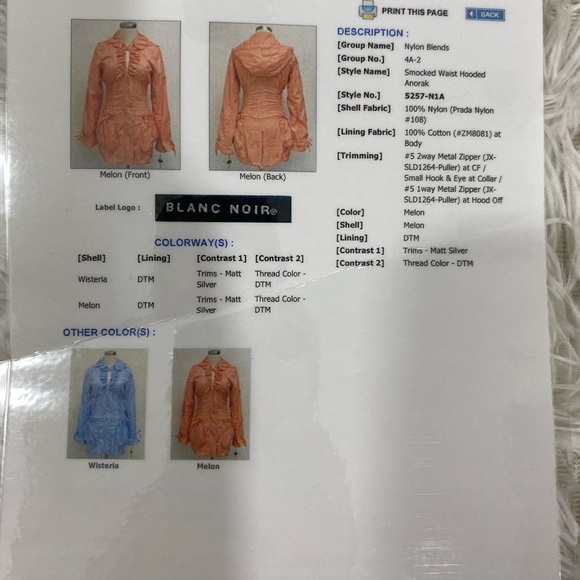 BLANC NOIR Sample Smocked Waist Nylon Anorak Windbreaker Hoodie Jacket Coral S - Picture 16 of 16